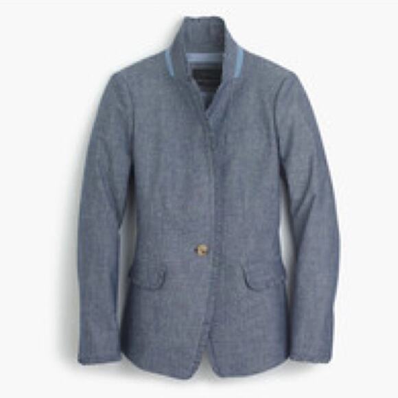 J Crew Regents Chambray Ruffle Edge Blazer - Picture 3 of 10
